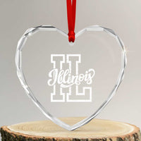 Illinois Sports Fan Heart Crystal Glass Ornament Varsity Aesthetic IL State Pride