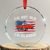 I'm Not Old I'm Classic Crystal Glass Ornament Vintage 1957 Hot Rod Silhouette Patriotic American Flag