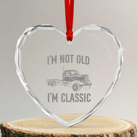 I'm Not Old I'm Classic Heart Crystal Glass Ornament Retro Needlenose Semi Truck Old School Distressed Big Rig 18 Wheeler