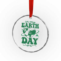 In My Earth Day Era Crystal Glass Ornament Cute Groovy Planet Heart - Wonder Print Shop