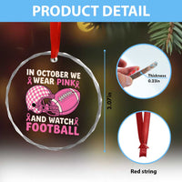 In October We Wear Pink Football Breast Cancer Awareness Crystal Glass Ornament Pink Ribbon Checkered Game Day - Wonder Print Shop