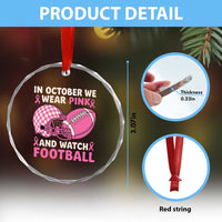 In October We Wear Pink Football Breast Cancer Awareness Crystal Glass Ornament Pink Ribbon Checkered Game Day TS10