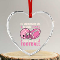 In October We Wear Pink Football Breast Cancer Awareness Heart Crystal Glass Ornament Pink Ribbon Checkered Game Day - Wonder Print Shop