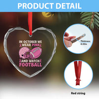 In October We Wear Pink Football Breast Cancer Awareness Heart Crystal Glass Ornament Pink Ribbon Checkered Game Day - Wonder Print Shop