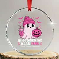 In October We Wear Pink Ghost Crystal Glass Ornament Halloween Breast Cancer Pink Ribbon Pumpkin TS10