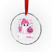 In October We Wear Pink Ghost Crystal Glass Ornament Halloween Breast Cancer Pink Ribbon Pumpkin TS10