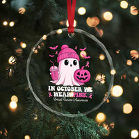 In October We Wear Pink Ghost Crystal Glass Ornament Halloween Breast Cancer Pink Ribbon Pumpkin TS10