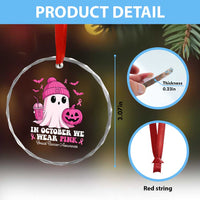 In October We Wear Pink Ghost Crystal Glass Ornament Halloween Breast Cancer Pink Ribbon Pumpkin TS10