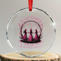 In October We Wear Pink Witches Crystal Glass Ornament Spooky Breast Cancer Witch Halloween Pink Ribbon TS10