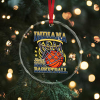 Indiana Basketball Flames Graphic Crystal Glass Ornament Vintage 1967 Fan Indy Hoops Pride