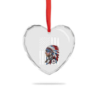 Indigenous People Tribal CG Native American Indian Chief American USA Flag Heart Crystal Glass Ornament