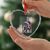 Indigenous People Tribal CG Native American Indian Chief American USA Flag Heart Crystal Glass Ornament