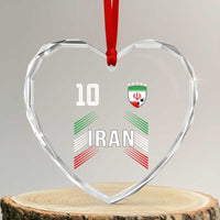 Iran Soccer Sports Graphic Number 10 Jersey Style Heart Crystal Glass Ornament Proud Iranian Football Fans Game Day Pride