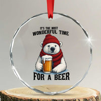 It is The Most Wonderful Time For A Beer Crystal Glass Ornament Funny Polar Bear Drinking Beer TS12