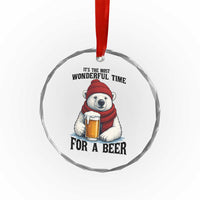 It is The Most Wonderful Time For A Beer Crystal Glass Ornament Funny Polar Bear Drinking Beer - Wonder Print Shop