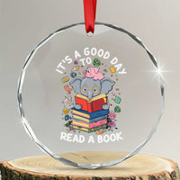 Its A Good Day To Read Book Crystal Glass Ornament Cute Elephant Reading Across America TS02
