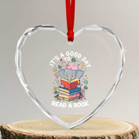 Its A Good Day To Read Book Heart Crystal Glass Ornament Cute Elephant Reading Across America - Wonder Print Shop