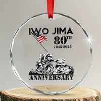 Iwo Jima WWII Veteran Crystal Glass Ornament 80th Anniversary 4th of July US Flag TS02