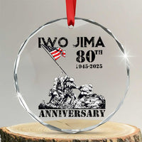 Iwo Jima WWII Veteran Crystal Glass Ornament 80th Anniversary 4th of July US Flag - Wonder Print Shop