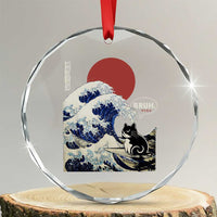 Japanese Kawaii Anime Cat Crystal Glass Ornament Funny Surfing Cat Bruh Retro The Great Wave Kanagawa TS10