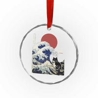 Japanese Kawaii Anime Cat Crystal Glass Ornament Funny Surfing Cat Bruh Retro The Great Wave Kanagawa TS10
