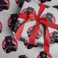 Japanese Ninja Cat Wrapping Paper Roll Ancient Japan Warrior Samurai Tattoo Kawaii Vintage