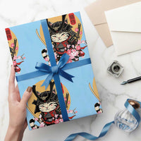 Japanese Samurai Cat Wrapping Paper Roll Ancient Ninja Kitten Warrior Tattoo Kawaii Otaku Retro