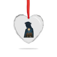 Jesus Christian Christmas Heart Crystal Glass Ornament Christian Saints Praying Under The Star of Bethlehem - Wonder Print Shop