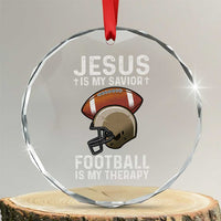 Jesus Is My Savior Football Is My Therapy Crystal Glass Ornament Christian Football Lover - Wonder Print Shop