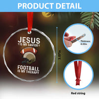 Jesus Is My Savior Football Is My Therapy Crystal Glass Ornament Christian Football Lover - Wonder Print Shop