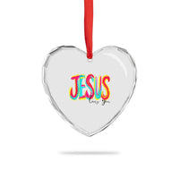 Jesus Loves You Colorful Brush Stroke Christian Heart Crystal Glass Ornament Faith Inspirational Religious Gift for Believers