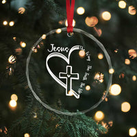 Jesus The Way The Truth The Life Crystal Glass Ornament Christian Cross With Heart TS11