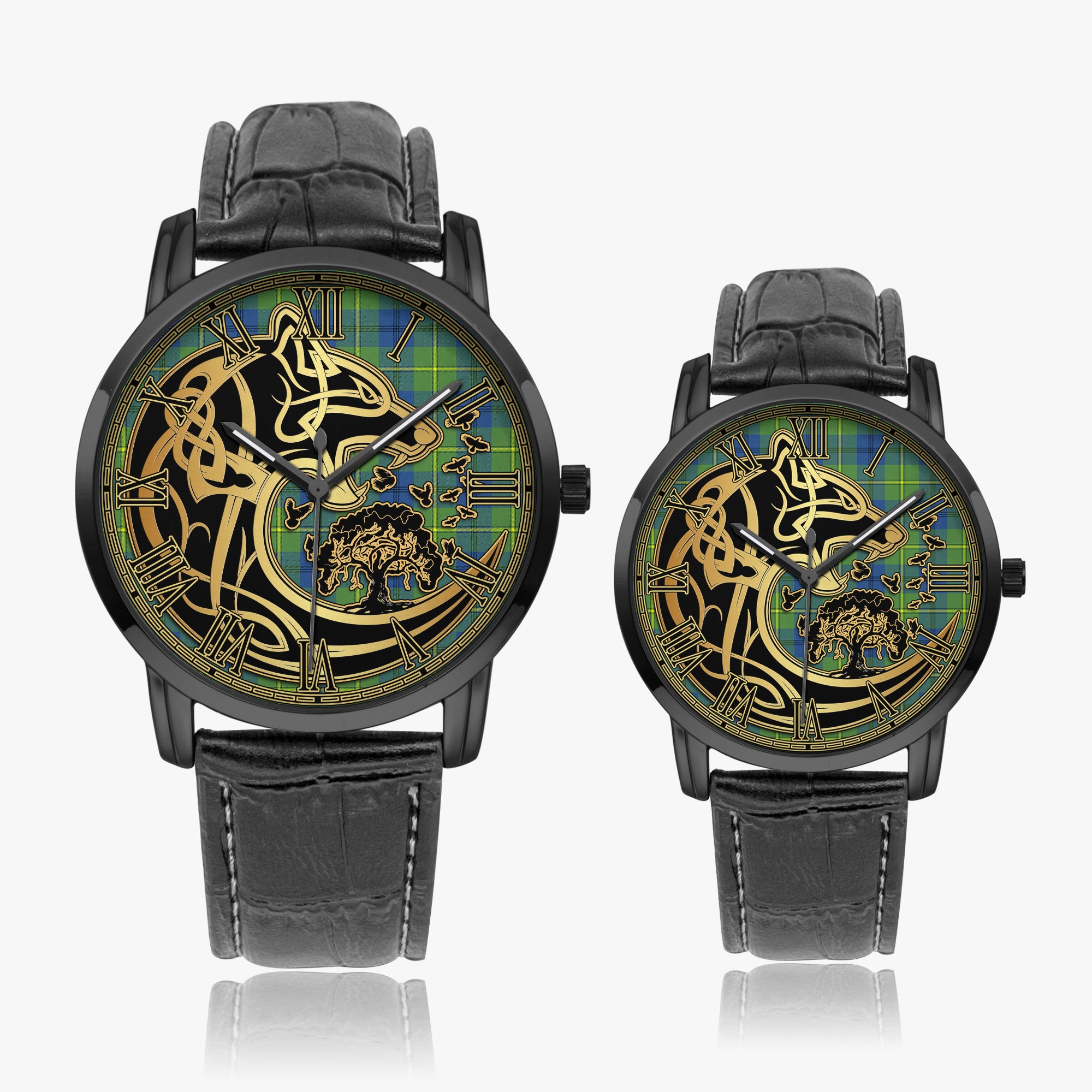 johnstone-johnston-ancient-tartan-watch-with-leather-trap-tartan-instafamous-quartz-leather-strap-watch-golden-celtic-wolf-style