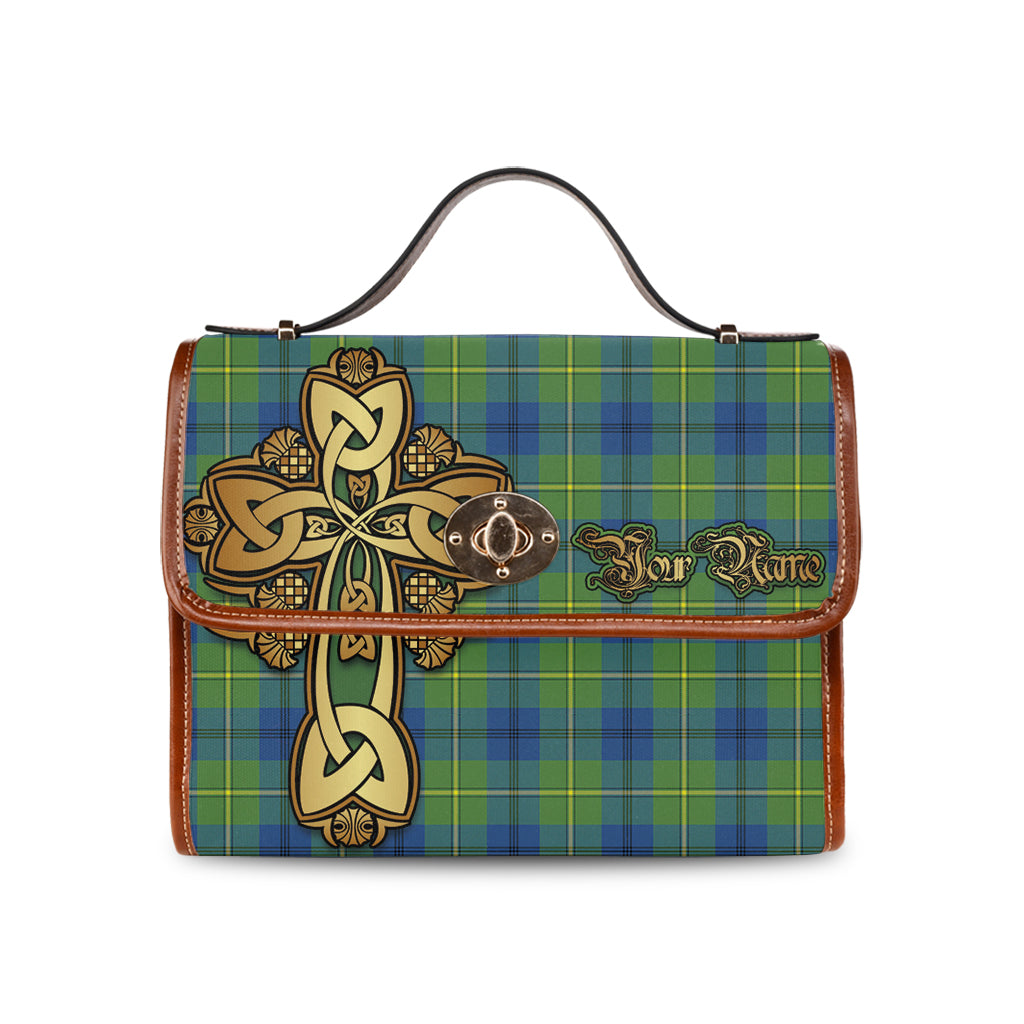 johnstone-johnston-ancient-tartan-canvas-bag-personalize-your-name-with-golden-thistle-and-celtic-cross-canvas-bag