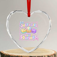 Just A Girl Who Loves Squishies Heart Crystal Glass Ornament Squishy Lovers Kawaii Dumpling Graphic Coquette Bow Girls
