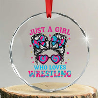 Just A Girl Who Loves Wrestling Crystal Glass Ornament Funny Wrestle Lover Wrestler Messy Bun TS10