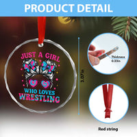 Just A Girl Who Loves Wrestling Crystal Glass Ornament Funny Wrestle Lover Wrestler Messy Bun - Wonder Print Shop