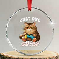 Just One More Game Crystal Glass Ornament Funny Lazy Cat Playing Video Game TS12