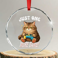 Just One More Game Crystal Glass Ornament Funny Lazy Cat Playing Video Game - Wonder Print Shop