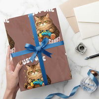 Just One More Game Wrapping Paper Roll Funny Lazy Cat Playing Video Game - Wonder Print Shop