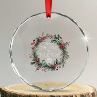Keep The Yule In Yuletide Crystal Glass Ornament Yule Christmas Wreath Pentagram TS11
