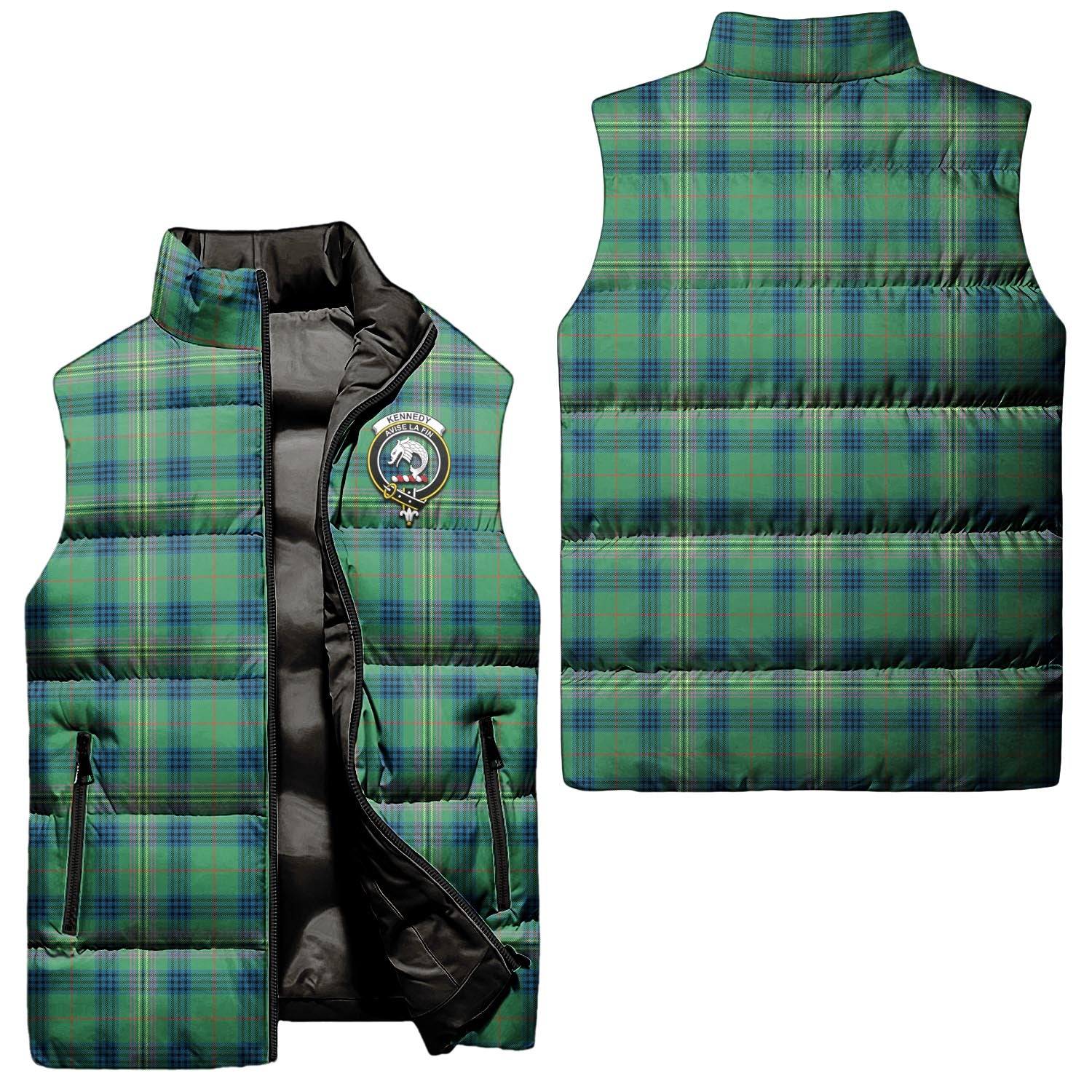 kennedy-ancient-clan-puffer-vest-family-crest-plaid-sleeveless-down-jacket