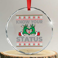 Know Your Status HIV Awareness Gift Crystal Glass Ornament Ugly Sweater Green Hand Red Ribbon - Wonder Print Shop