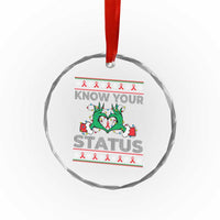 Know Your Status HIV Awareness Gift Crystal Glass Ornament Ugly Sweater Green Hand Red Ribbon TS12