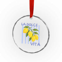La Dolce Vita Lemon Italian Summer Crystal Glass Ornament Blue Striped