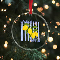 La Dolce Vita Lemon Italian Summer Crystal Glass Ornament Blue Striped