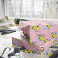 La Dolce Vita Lemon Italian Summer Wrapping Paper Roll Blue Striped