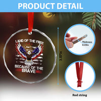 Land of the Free Because of the Brave Crystal Glass Ornament American Flag Patriotic Eagle 4th of July TS10