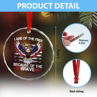 Land of the Free Because of the Brave Crystal Glass Ornament American Flag Patriotic Eagle 4th of July - Wonder Print Shop