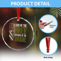 Land of the Free Because of the Brave Crystal Glass Ornament Gun American Flag TS10